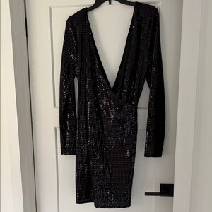 Elegant Free Press Black crisscross Sequin Dress size XL